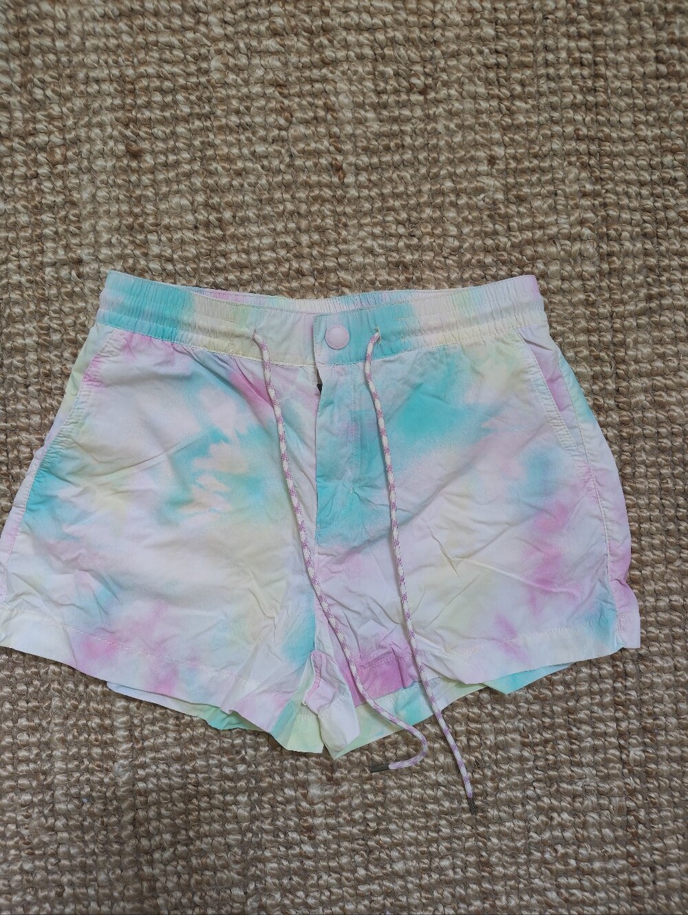 American Eagle Pastel Tie-Dye Drawstring Shorts - Pink, Aqua, Lilac